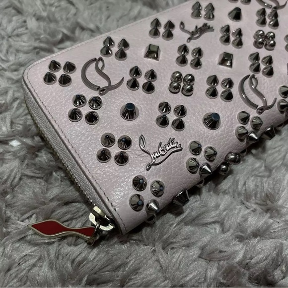 Authentic Christian Louboutin Long Wallet Zip Around Studs Pink - Picture 5 of 8